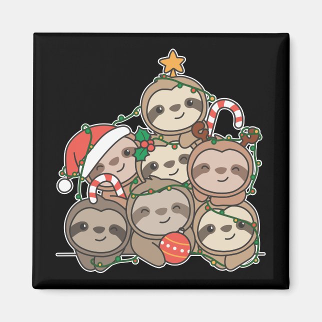 Sloth Christmas Tree Funny Animal Christmas Magnet (Front)