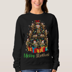 Sloth Christmas Tree Lights Santa Hat Funny Sloth Sweatshirt