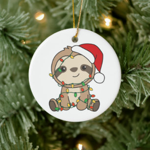Sloth Christmas Winter Animals Sloths Ceramic Tree Decoration