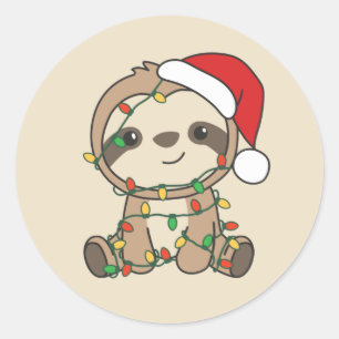 Sloth Christmas Winter Animals Sloths Classic Roun Round Sticker