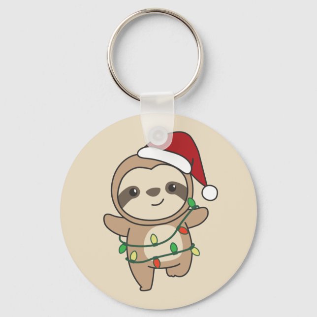 Sloth Christmas Winter Animals Sloths Keychain (Front)
