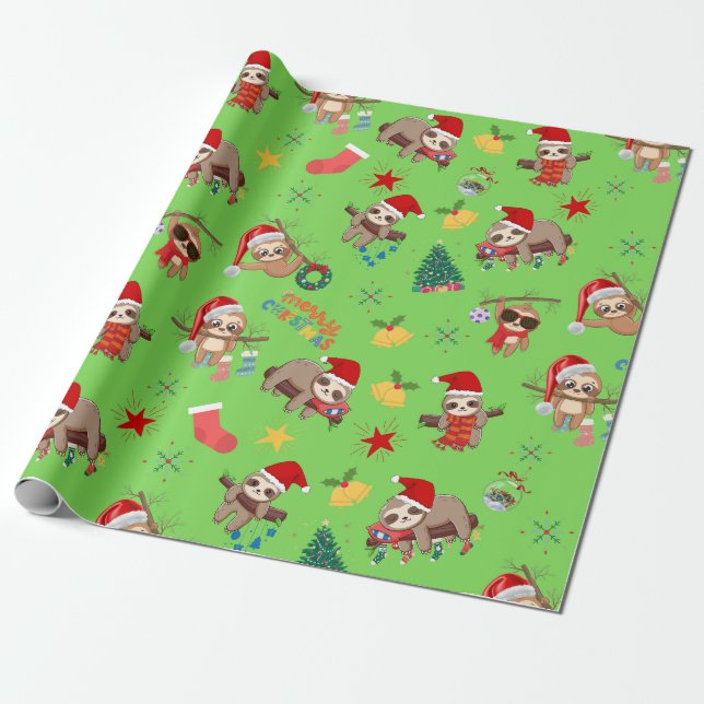 Sloth Christmas Wrapping Paper (Unrolled)