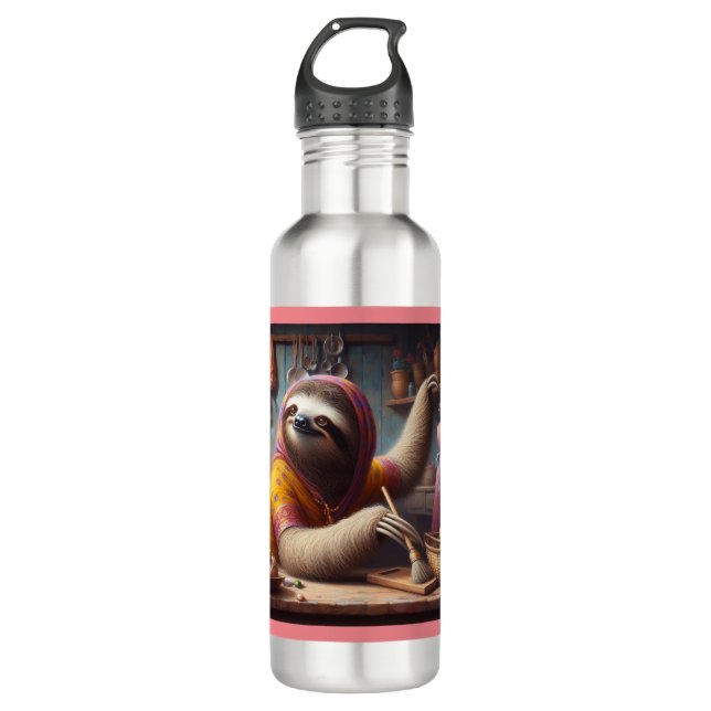 Sloth Cleaning a Kitchen 710 Ml Water Bottle (Front)