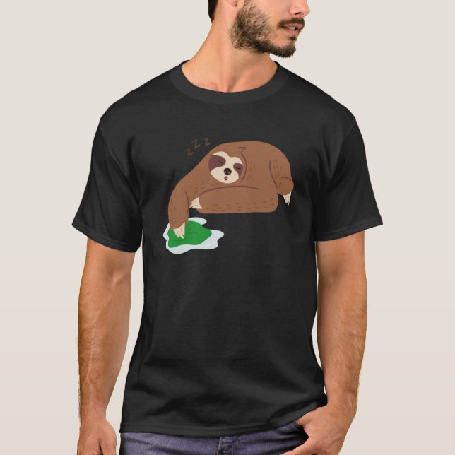 Sloth Cleaning Falling Asleep Ironic Lazy Sloth Pu T-Shirt (Front)