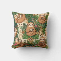 Sloth Coffee Throw Pillow – Cosy Cute Design