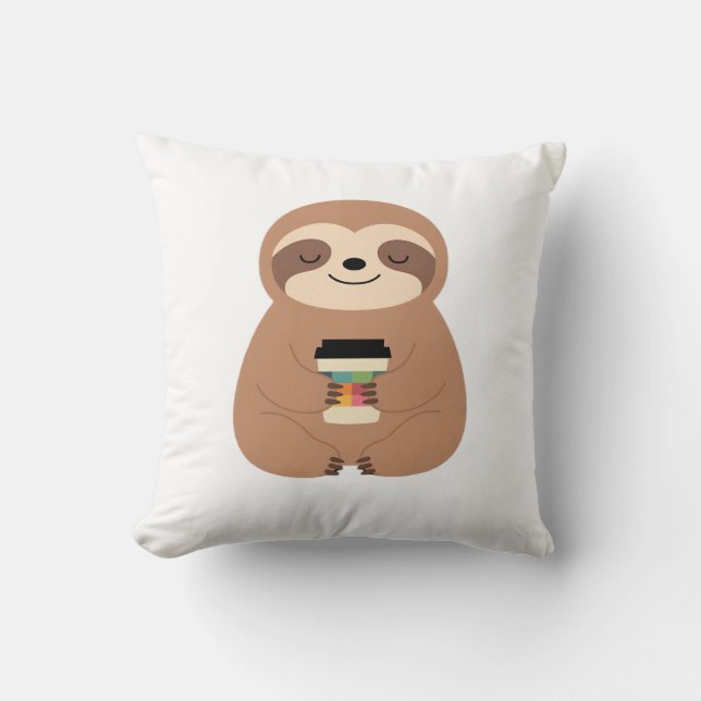 Sloth Coffee Time Classic T-Shirt Cushion (Front)