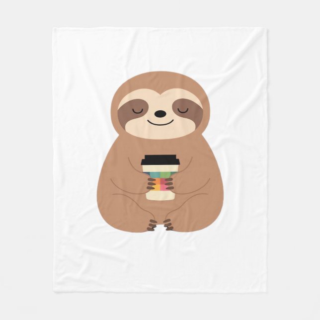 Sloth Coffee Time Classic T-Shirt Fleece Blanket (Front)