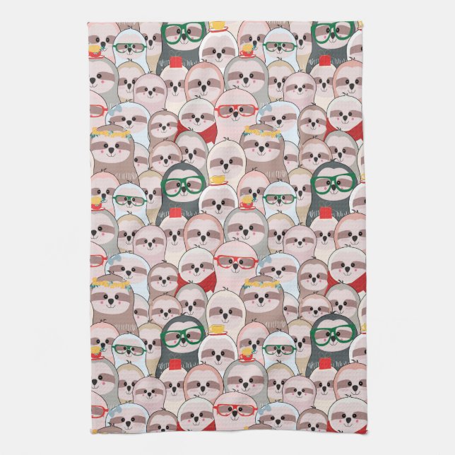 Sloth Comic Pattern Tea Towel (Vertical)