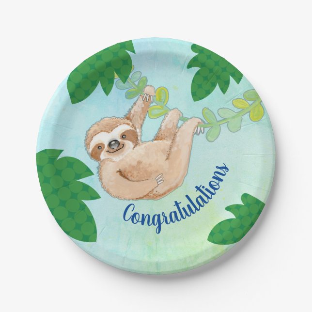 Sloth Congratulations Baby Shower Party Plate (Front)
