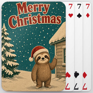 Sloth Cottage Edge Animal Christmas Playing Cards
