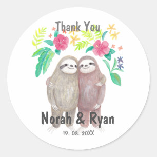 Sloth Couple Tropical Unique Custom Wedding Favour Classic Round Sticker