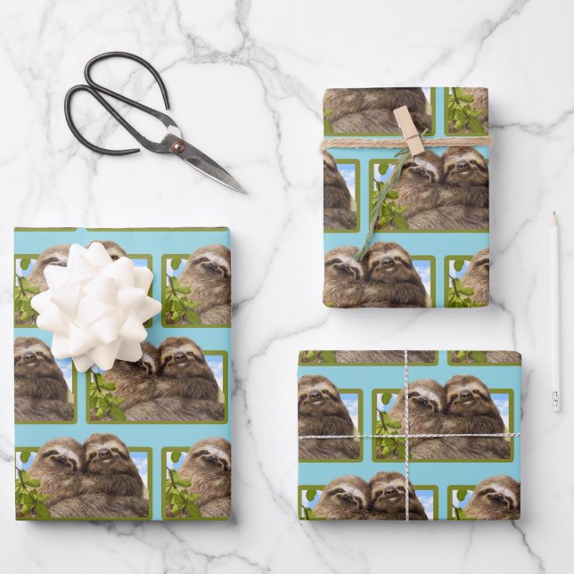 Sloth Couple Wrapping Paper Sheet (Front)