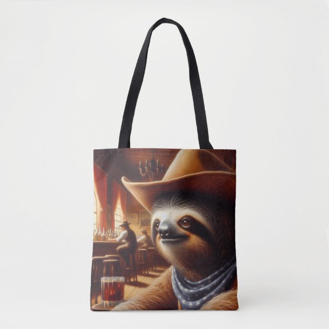 Sloth Cowboy in Saloon Tote Bag (Front)
