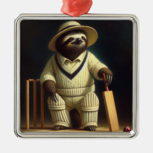 Sloth Cricket Player Metal Tree Decoration