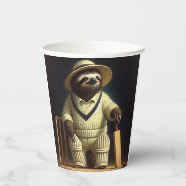 Sloth Cricket Player Paper Cups (Front)