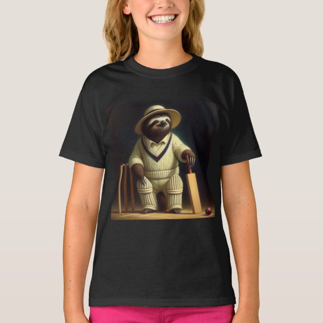 Sloth Cricket Player T-Shirt (Front)