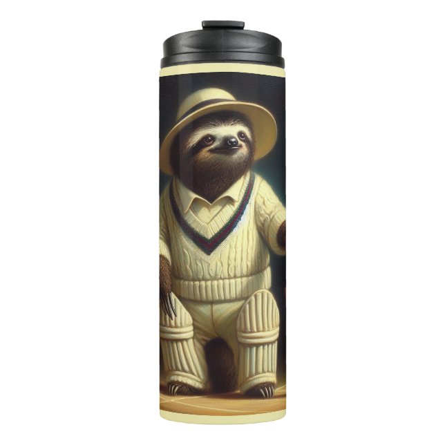 Sloth Cricket Player Thermal Tumbler (Front)