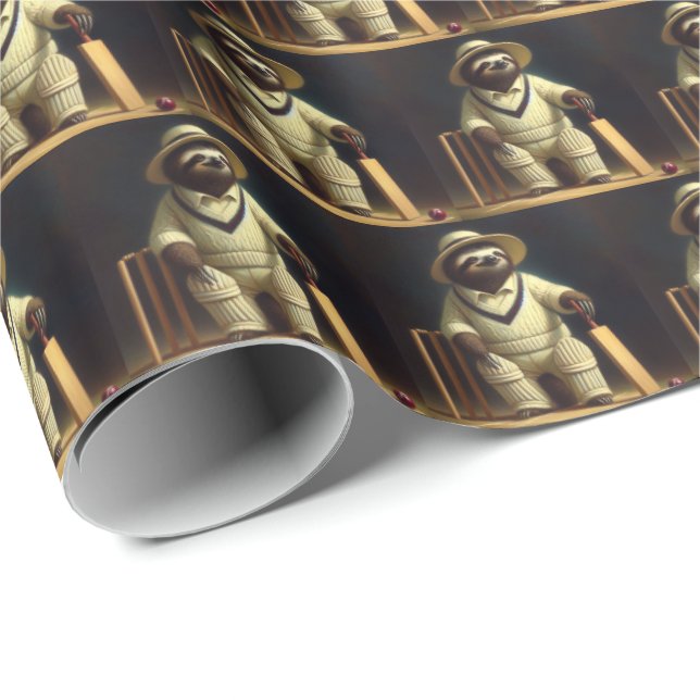 Sloth Cricket Player Wrapping Paper (Roll Corner)