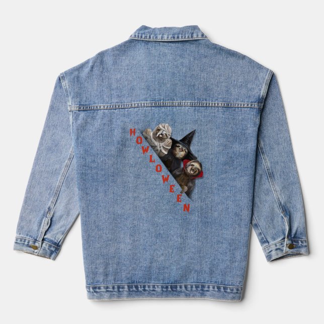 Sloth Custom Happy Halloween Shirt Sloth Graphic Denim Jacket (Back)