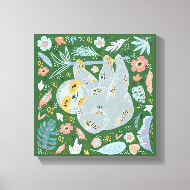 Sloth Cute Floral Canvas Print (Front)