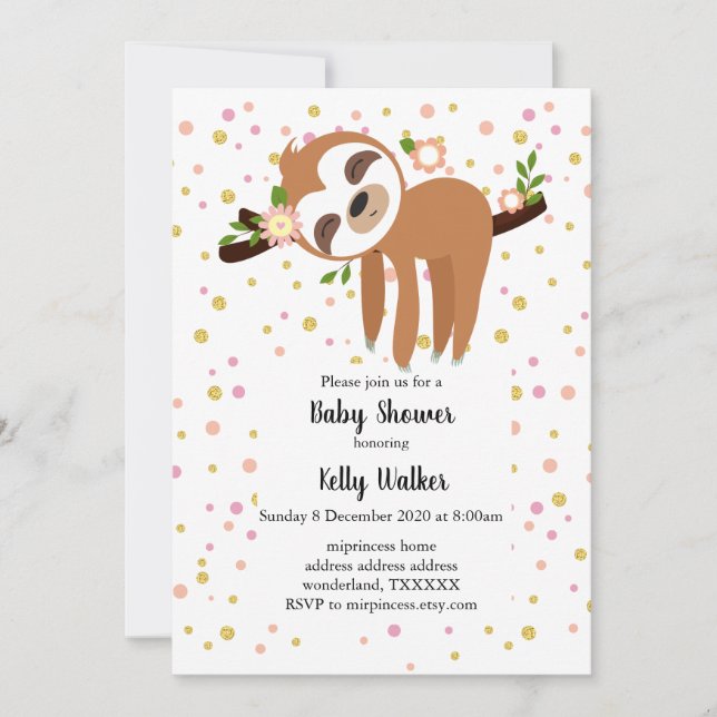 sloth, cute sloth, animal illustration invitation (Front)