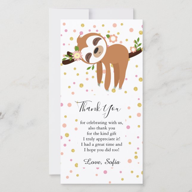 sloth, cute sloth, animal illustration thank you card (Front)