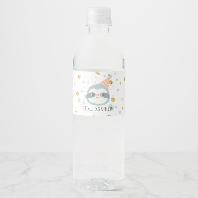 sloth, cute sloth, animal illustration water bottle label (Front)