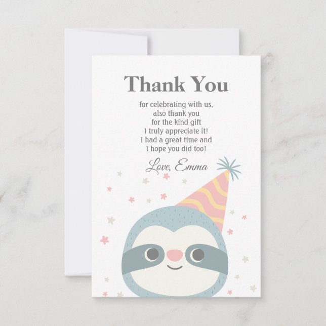 sloth, cute sloth, animal, thank you card (Front)