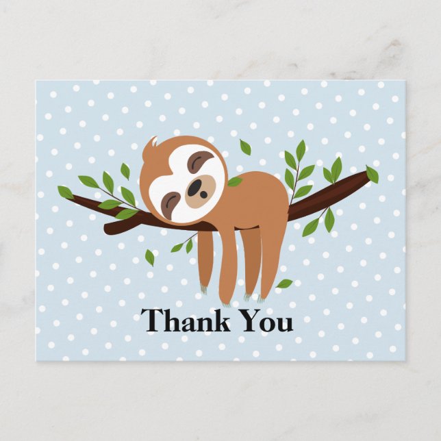 sloth, cute sloth, animal thank you card (Front)