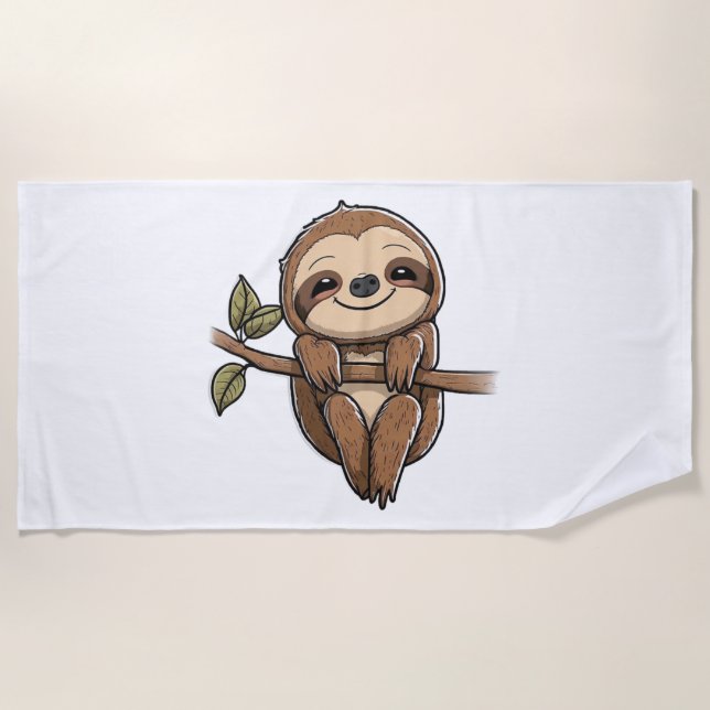 Sloth Cute Sloth Cute Cartoon  Beach Towel (Front)