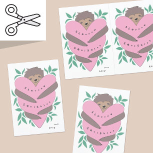 Sloth Cuttable Valentine Cards Bubblegum Pink