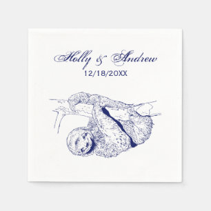 Sloth Drawing Lithograph #1 Blue Napkin