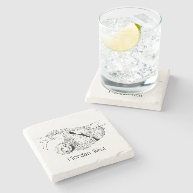 Sloth Drawing Lithograph #1 Stone Coaster (Side)