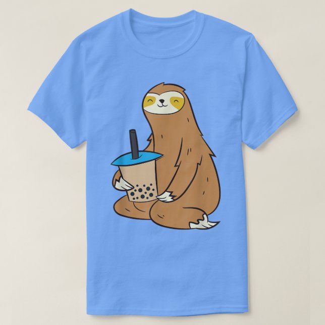 Sloth Drinking Bubble Tea Kawaii Sloth With Boba  T-Shirt (Design Front)