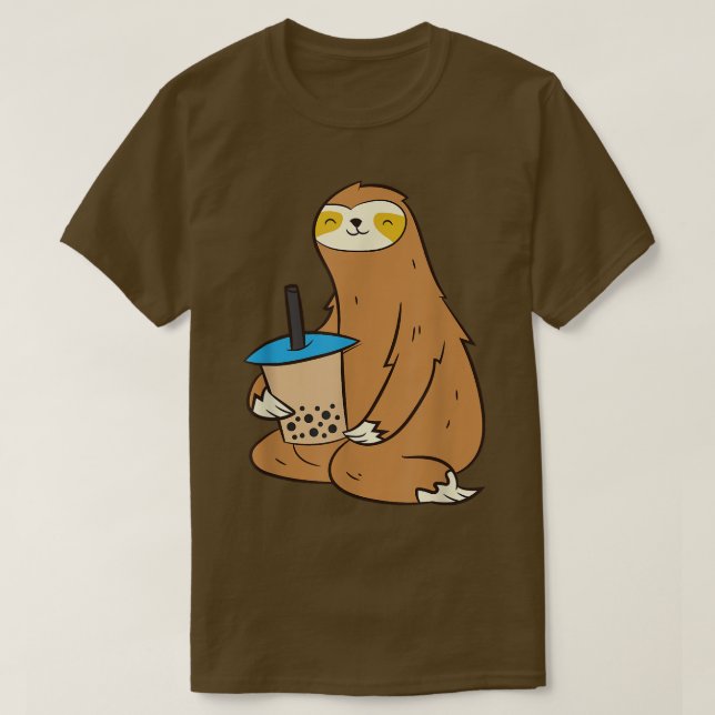 Sloth Drinking Bubble Tea Kawaii Sloth With Boba  T-Shirt (Design Front)