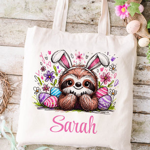 Sloth Easter Kids Name Girls Bunny  Tote Bag