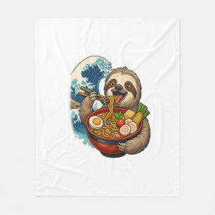 Sloth Eating Japanese Ramen Fleece Blanket