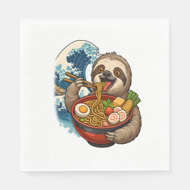 Sloth Eating Japanese Ramen Napkin (Front)