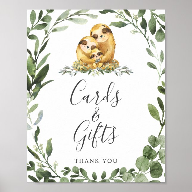 Sloth Family Baby Shower Cards and Gifts Sign (Front)