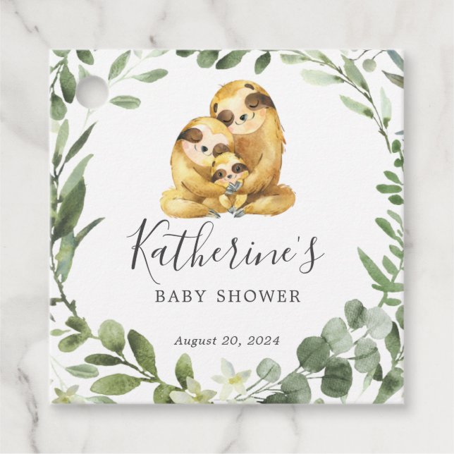 Sloth Family Baby Shower Favour Tag (Front)