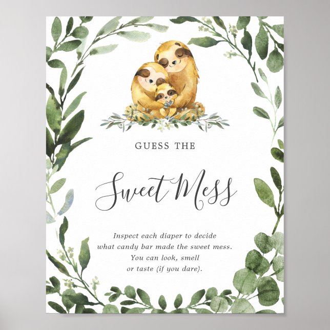 Sloth Family Baby Shower Guess The Sweet Mess Poster (Front)