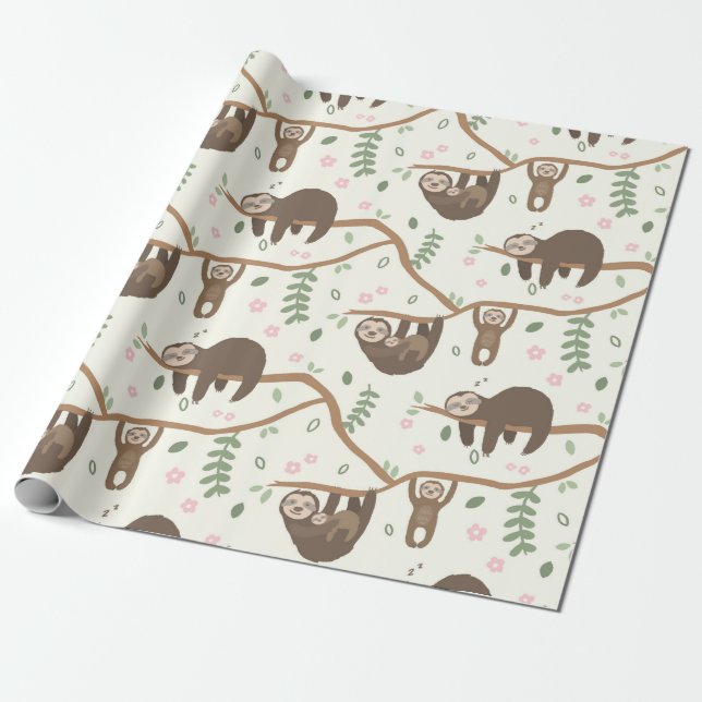 Sloth Family new baby Shower Kids Wrapping Paper (Unrolled)