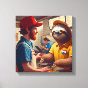 Sloth Fast Food Worker Canvas Print