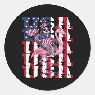 Sloth Flamingo American And Pride Patriotic Usa Classic Round Sticker