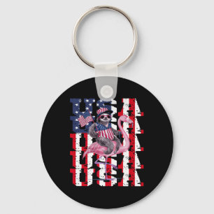 Sloth Flamingo American And Pride Patriotic Usa  Key Ring