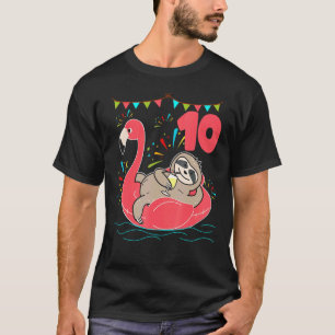 Sloth Flamingo Birthday 10 Years Old Awesome T-Shirt