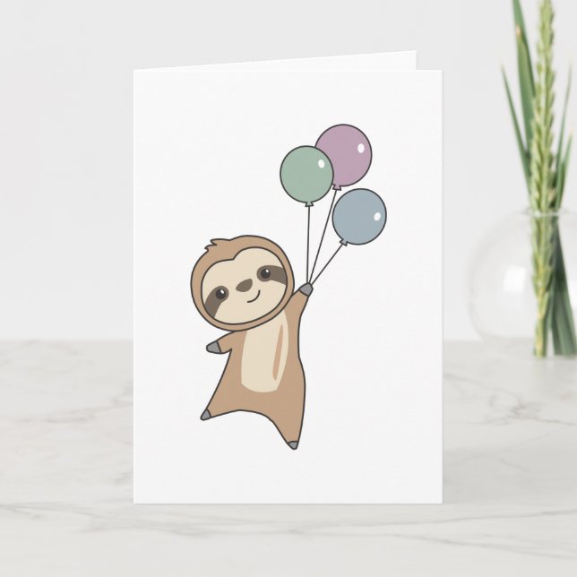 Sloth Flies Up With Balloons Card (Front)