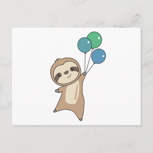 Sloth Flies Up With Balloons Postcard (Front)