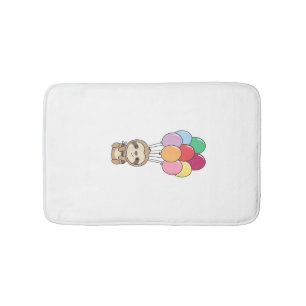 Sloth Flies Up with Colourful Balloons Kawaii Slot Bath Mat