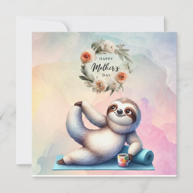 Sloth for Mother's Day with flowers Card (Front)